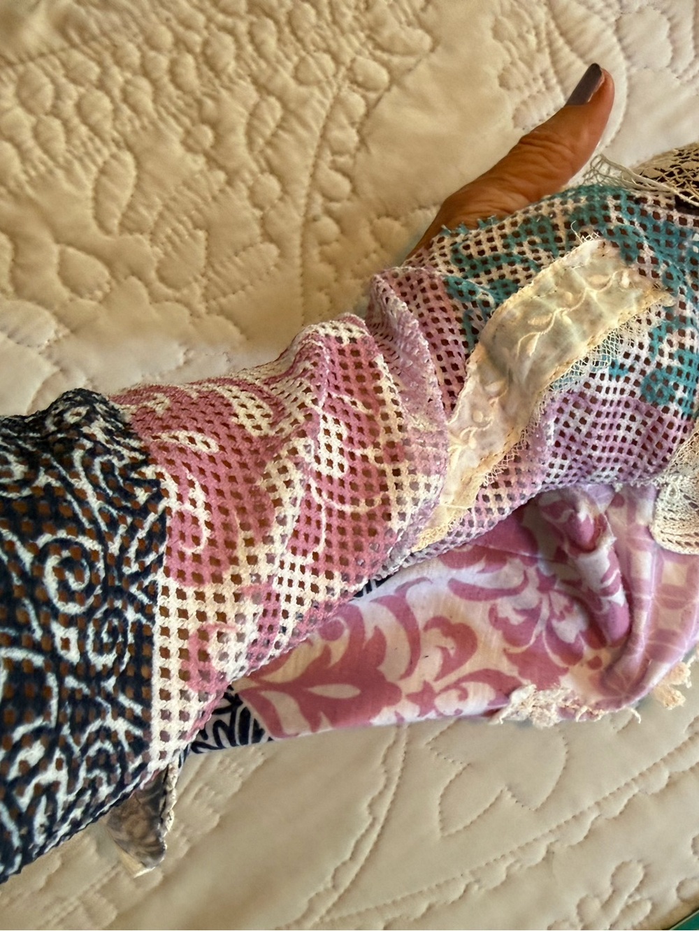 Upcycled Mixed Print Patchwork Long Fingerless Gloves Handmade OS